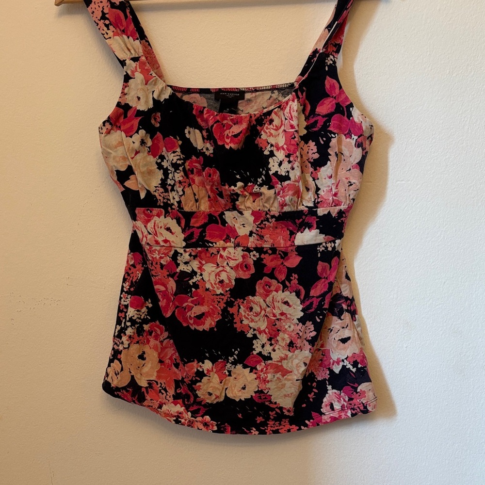 Ann Taylor Floral Tank Top - Pink and Black